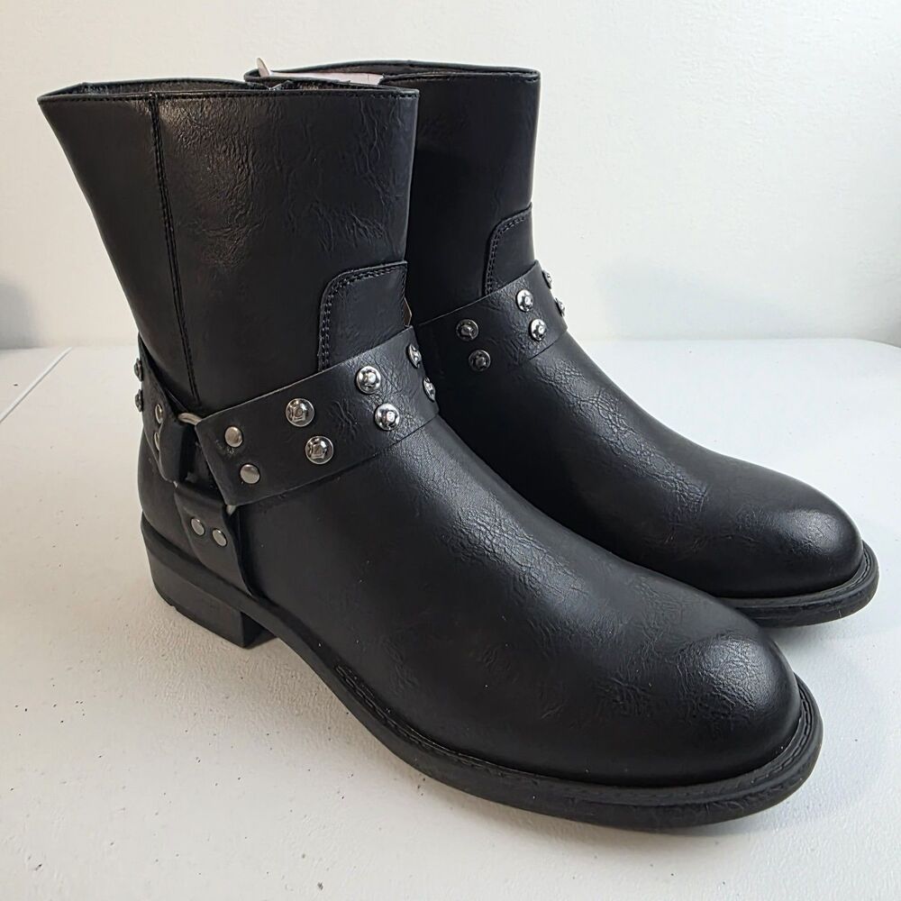 NEW Frye and Co Conley Womens Black Harness Ankle Boots Studded Moto Biker 8.5M